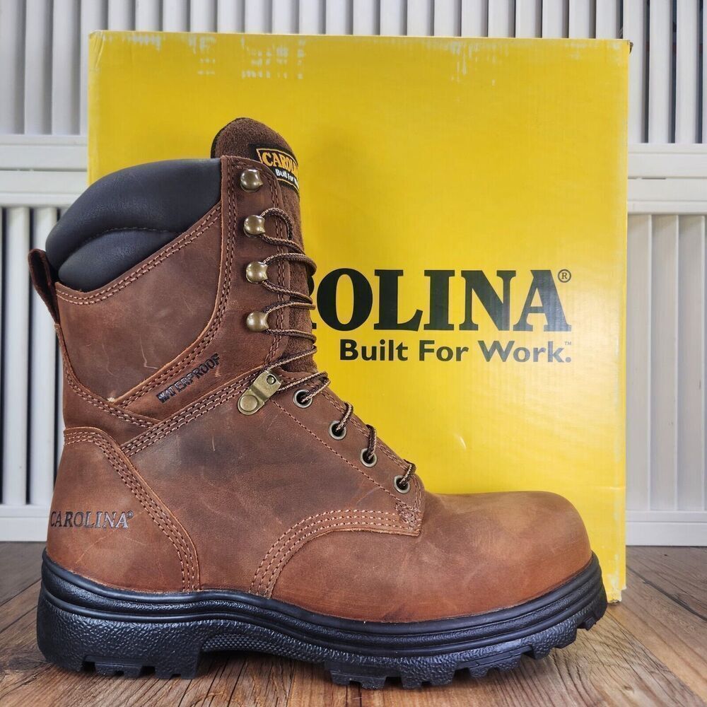Carolina 8" Waterproof Steel Toe Work Boots Men 8.5 EE Wide Brown Leather CA3524